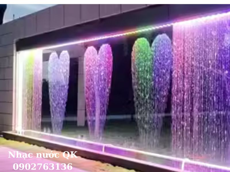 Thi công màn nước nghệ thuật kết hợp đèn LED nhiều màu sắc sống động