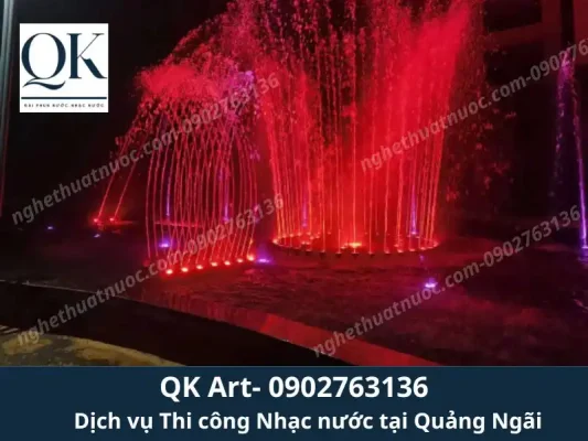 Thi Công Đài Phun Nước Tại Quảng Ngãi: Giải Pháp Nghệ Thuật Cho Vùng Đất Miền Trung Công trình nhạc nước với hiệu ứng ánh sáng đỏ
