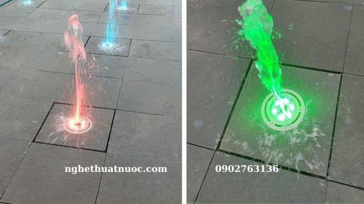Đèn LED âm nước đài phun nước giúp hội tụ ánh sáng vào tia nước