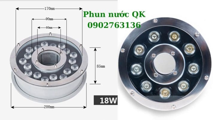 Đèn led âm nước dạng bánh xe 18w-24V cho đài phun nước-nhạc nước Thông số kĩ thuật đèn âm nước dạng bánh xe 18W