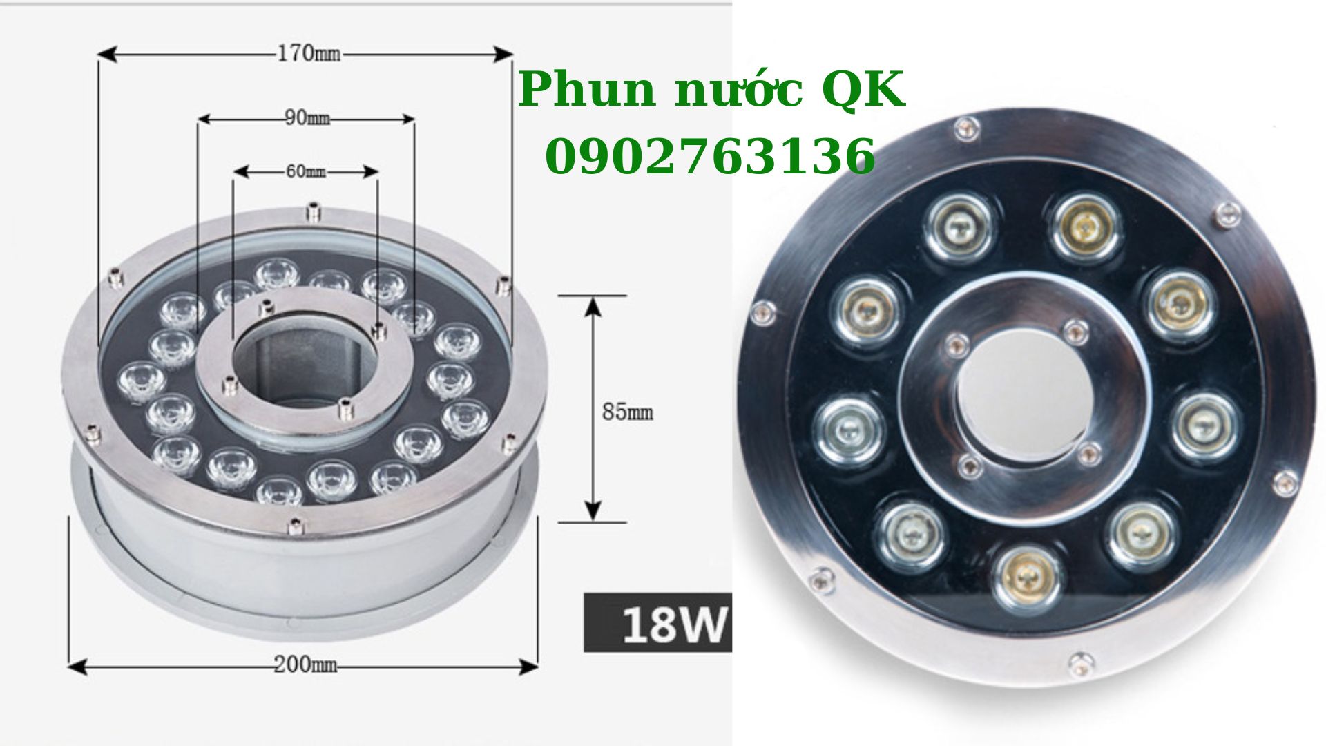 Đèn led âm nước dạng bánh xe 18w-24V cho đài phun nước-nhạc nước Thông số kĩ thuật đèn âm nước dạng bánh xe 18W