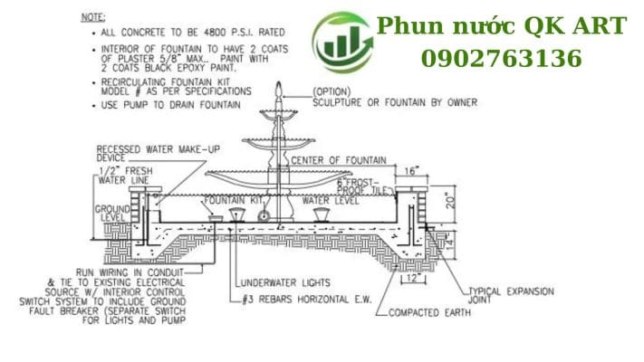 BẢN VẼ KỸ THUẬT ĐÀI PHUN NƯỚC: NỀN TẢNG THỦY LỰC VÀ BÓC TÁCH KHỐI LƯỢNG (BOQ) Bản vẽ CAD 2D hệ thống đài phun nước nhạc nước