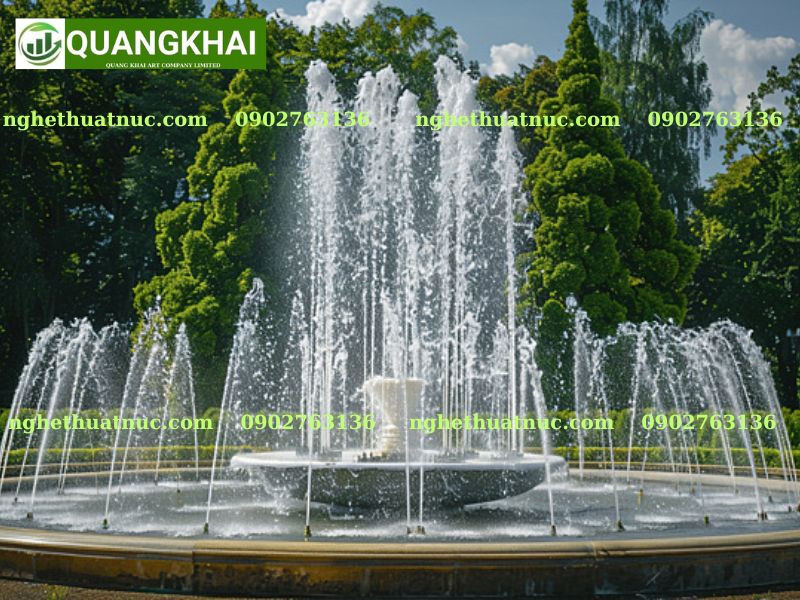 Thi Công Đài Phun Nước & Nhạc Nước Tại Đắk Lắk | Giải Pháp Trình Diễn Đẳng Cấp Mẫu đài phun nước vòi vòm nghệ thuật do QK Art thi công tại Đắk Lắk.