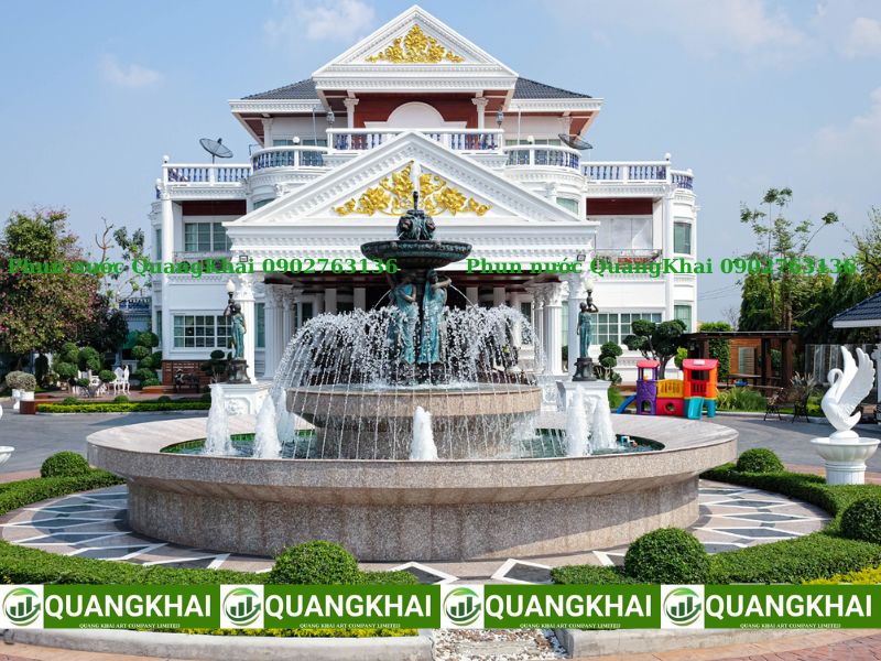 Đài phun nước đẹp phong cách vòng tròn cho sân vườn