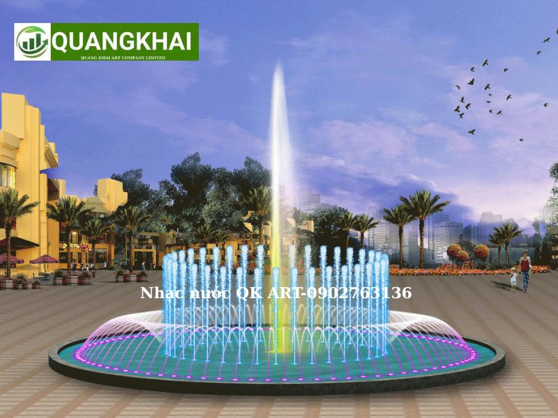 Mẫu Đài Phun Nước Hình Tròn: Ý nghĩa phong thủy & Tư vấn thiết kế Thiết kế nhạc nước hình tròn với hiệu ứng ánh sáng đèn LED rực rỡ.