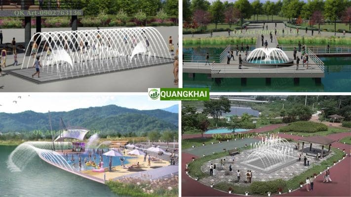 Đài phun nước Mẫu phối cảnh đài phun nước nghệ thuật tháp tràn hiện đại - QK ART