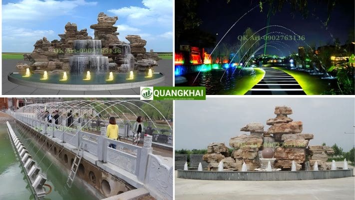 Đài phun nước Thiết kế đài phun nước nghệ thuật mẫu mới phong thủy kết hợp cảnh quan - QK ART
