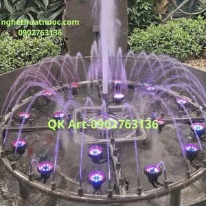 Đài phun nước mini hình tròn lắp sẵn kết hợp đèn LED âm nước đổi màu