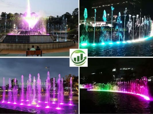 So Sánh Đài Phun Nước và Nhạc Nước: Nên Chọn Loại Nào Cho Công Trình Của Bạn? So sánh hiệu ứng trình diễn sống động của nhạc nước nghệ thuật QK ART.