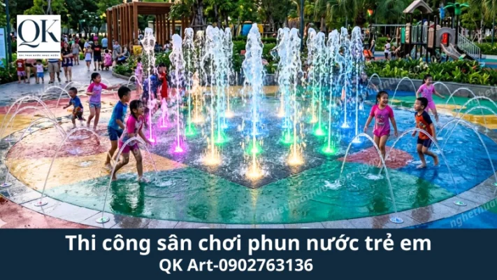Sân chơi nước trẻ em: Giải pháp đột phá doanh thu bền vững 2026 | QK Art Sân chơi nước trẻ em tương tác với vòi phun jumping jet nhảy múa