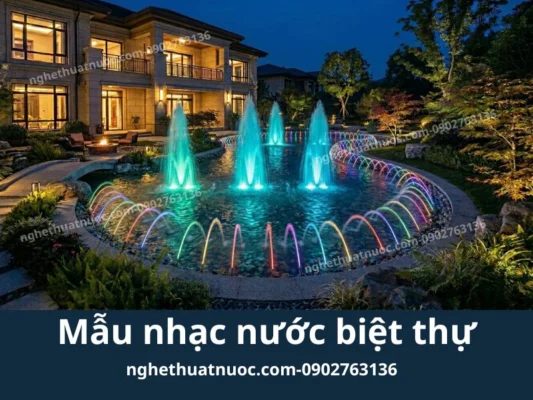 Phối cảnh nhạc nước biệt thự tạo cảnh quanh sân vườn