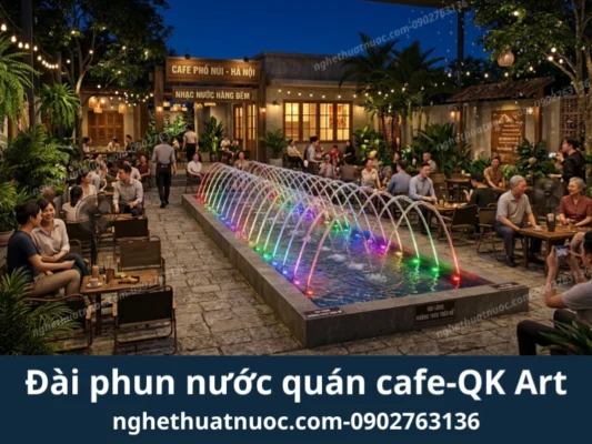 Hiệu ứng phun từ ngoài vào giữa kết hợp đèn RBG cho quán cafe