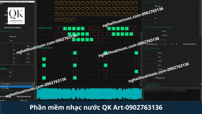 Phần Mềm Nhạc Nước QK Art Độc Quyền-Đỉnh Cao Công Nghệ Điều Khiển DMX Controller Giao diện phần mềm lập trình nhạc nước quản lý cụm vòi phun và van của QK Art